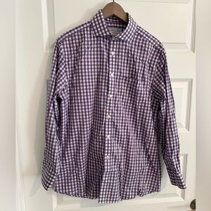 Charles Tyrwhitt Checkered Shirt Purple White Slim Fit Size 16.5 Neck Men’s